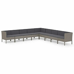 Maison Chic Salon de jardin 9 pcs + coussins - Mobilier/Meubles de jardin - Table et chaises d'extérieur Résine tressée Gris -MN14375