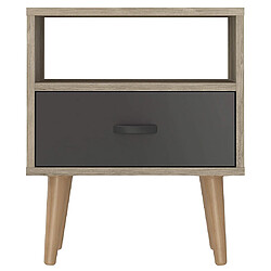 Pegane Chevet Table de nuit en mélaminé coloris gris et chêne - Longueur 38 x profondeur 45 x Hauteur 53 cm