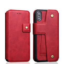 Wewoo Coque Étui en cuir à rabat horizontal, à absorption magnétique, à texture d'absorption pour iPhone X / XS, avec support et emplacements pour cartes porte-monnaie (rouge)