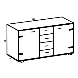 Inside 75 Commode combinée STOKE 2 portes 4 tiroirs corps imitation chêne poutre rechampis graphite