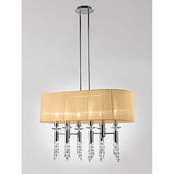 Luminaire Center Suspension Tiffany 6+6 Ampoules E27+G9 ovale, chrome poli avec Abat jour bronze & cristal transaparent