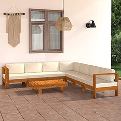 vidaXL Salon de jardin 8 pcs avec coussins blanc crème Bois d'acacia