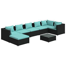 vidaXL Salon de jardin 8 pcs avec coussins Résine tressée Noir