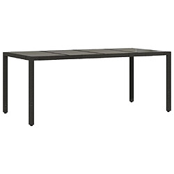 vidaXL Table de jardin dessus en verre Noir 190x90x75cm Résine tressée