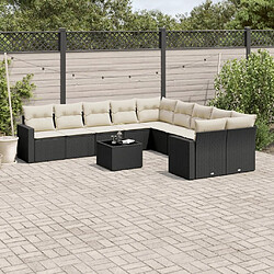 Maison Chic Salon de jardin 11 pcs avec coussins | Ensemble de Table et chaises | Mobilier d'Extérieur noir résine tressée -GKD15224