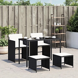 vidaXL Ensemble à manger de jardin coussins 5pcs Noir Résine tressée