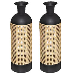 Toilinux Lot de 2 Vases en cannage Arbela - Hauteur 60,50 cm - Noir