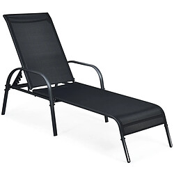 Helloshop26 Bain de soleil chaise longue de jardin inclinable avec dossier réglable sur 5 positions noir 20_0005424