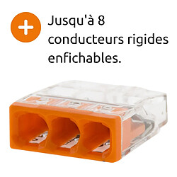 Lot de 15 bornes S2273 - Connexion rapide - 3 conducteurs - fils rigides 2.5mm² - transparent - Wago pas cher