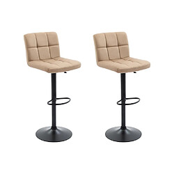 Vente-Unique Lot de 2 tabourets de bar en velours et métal - Hauteur réglable - Beige - JUSTANA