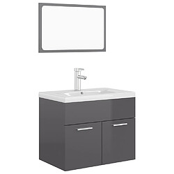 vidaXL Ensemble de meubles de salle de bain Gris brillant Aggloméré