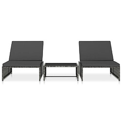 vidaXL Chaises inclinables de jardin lot de 2 et table résine tressée