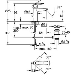 Avis Mitigeur monocommande lavabo - GROHE Start - 234552432 - Noir mat - Taille M - Bec moyen - Economie d'eau - Tirette et vidage