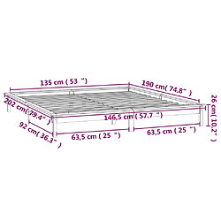 vidaXL Cadre de lit à LED sans matelas blanc 135x190 cm bois massif pas cher