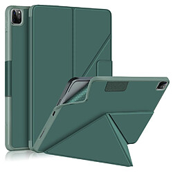 Etui en PU Tissu de couleur unie avec support origami vert pour votre Apple iPad Pro 12.9 pouces (2021)/(2020)/(2018)