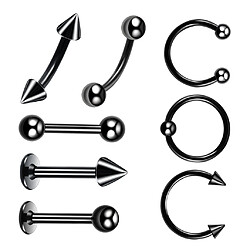 Acheter 8 pièces nez noir lèvres langue studs sourcil tragus anneau piercings 16g 8mm