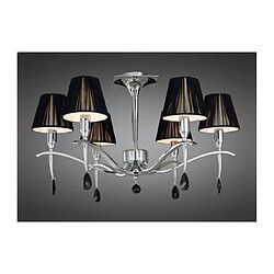 Luminaire Center Semi Plafonnier Siena rond 6 Ampoules E14, chrome poli avec Abat jour noirs et cristal noir