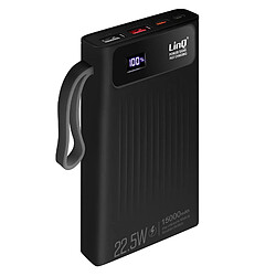 Batterie Secours 15000mAh Câble 4 en 1 Port USB 22.5W et USB C 20W LinQ Noir