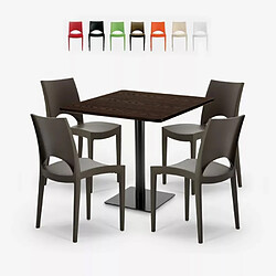 Grand Soleil Ensemble Table 90x90cm Horeca et 4 Chaises Empilables Bar Restaurant Prince - Marron 