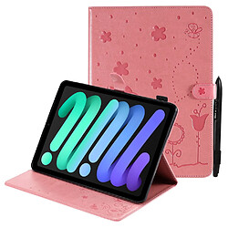 Etui en PU motif chat et abeille rose pour votre iPad mini (2021)