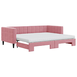 Maison Chic Lit d'appoint avec gigogne et matelas | Lit de jour | Lit de repos rose 90x200 cm velours -GKD66963