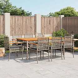 Maison Chic Ensemble à manger d'extérieur 9 pcs avec coussins,Salon de jardin gris résine tressée -GKD574326