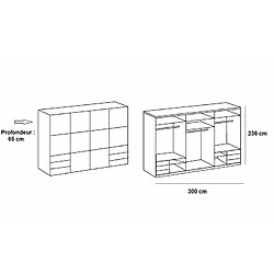 Avis Inside 75 Armoire coulissante LISBETH 4 portes chêne 6 tiroirs blanc 300 x 236 cm hauteur