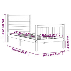 vidaXL Cadre de lit sans matelas noir 100x200 cm bois massif de pin pas cher