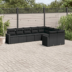 Maison Chic Salon de jardin 9 pcs avec coussins | Ensemble de Table et chaises | Mobilier d'Extérieur noir résine tressée -GKD70484