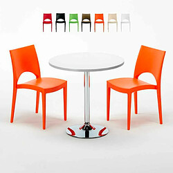 Grand Soleil Table Ronde et 2 Chaises Colorées Set In