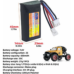 Batterie LiPo 7.4V 600mAh 35C 2S avec prise Molex - Compatible avec FMS FCX24 RC Car Truck et les véhicules d’escalade électriques pas cher