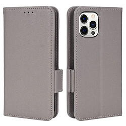 Etui en PU texture litchi, fermoir magnétique gris pour votre iPhone 12/12 Pro 6.1 pouces