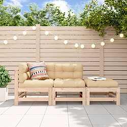 vidaXL Salon de jardin 3 pcs avec coussins bois massif