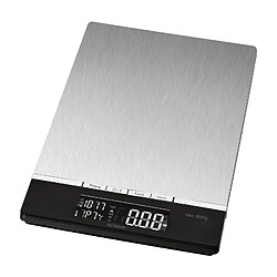 Bomann KW 1421 CB Balance de cuisine inox - Surface acier inoxydable - Step 1g - Max 5 kg - Écran LCD, horloge et température