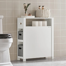 SoBuy BZR83-W Meuble de Rangement Salle de Bain Étroit, Support Papier Toilette, Armoire Toilettes WC avec 2 Paniers Amovibles Rangement Polyvalente