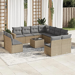 Maison Chic Salon de jardin avec coussins 12 pcs | Ensemble de Table et chaises | Mobilier d'Extérieur beige résine tressée -GKD99364