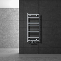 LuxeBath Radiateur de salle de bain Sahara 400x800 mm, chrome, droit avec raccord central y compris garniture de raccordement avec thermostat forme d'angle raccord mural