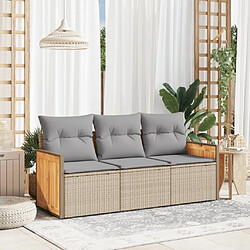 Maison Chic Salon de jardin avec coussins 3 pcs | Ensemble de Table et chaises | Mobilier d'Extérieur beige résine tressée -GKD30388