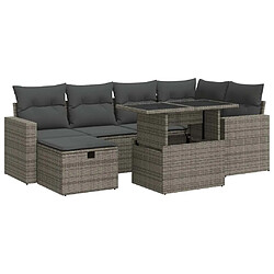 vidaXL Salon de jardin avec coussins 7 pcs gris résine tressée