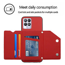 Coque en TPU + PU anti-griffes avec béquille, porte-cartes et bandoulière, rouge pour votre Realme 8i