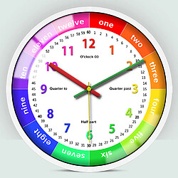 Avis 12 '' Horloge Murale Colorée Enfants école Classe Indiquant L'heure Cadre Blanc B