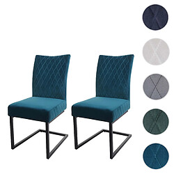 Mendler Lot de 2 chaises cantilever HWC-L15, chaise visiteur chaise de conférence, velours acier époxy ~ turqoise-bleu