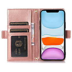 Etui en PU texture litchi avec support, pochette à fermeture éclair et sangle pour votre iPhone 11 6.1 pouces - rose