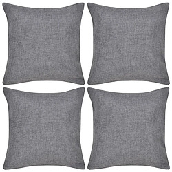 Decoshop26 Lot de 4 housses de coussin taies d'oreiller en faux lin gris 40 x 40 cm DEC020056