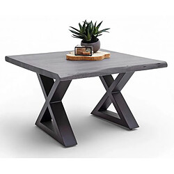 Pegane Table basse en bois d'acacia massif gris / acier anthracite - L.75 x H.45 x P.75 cm