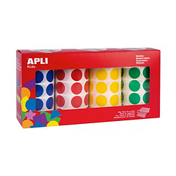 Apli Pack de 4 Rouleaux de Gomets Ronds - Adhésif Permanent - 7 080 Gomets - Idéal pour les Crèches - Adhésif à Base d'Eau - Sans Solvant - Couleurs Assorties