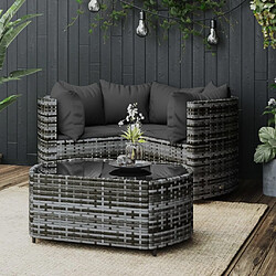 Maison Chic Salon de jardin 4 pcs + coussins - Mobilier/Meubles de jardin - Table et chaises d'extérieur Gris Résine tressée -MN22933