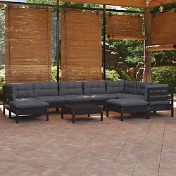 Maison Chic Salon de jardin 10 pcs + coussins - Mobilier/Meubles de jardin - Table et chaises d'extérieur Noir Bois de pin solide -MN54209