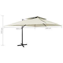 vidaXL Parasol de jardin en porte-à-faux avec double toit sable pas cher