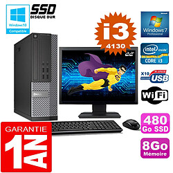 PC DELL 7020 SFF Core I3-4130 Ram 8Go Disque 480 Go SSD Wifi W7 Ecran 22" - Occasion